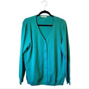 WoolOvers Women's Teal Green Merino Wool Blend Cardigan Size XL
